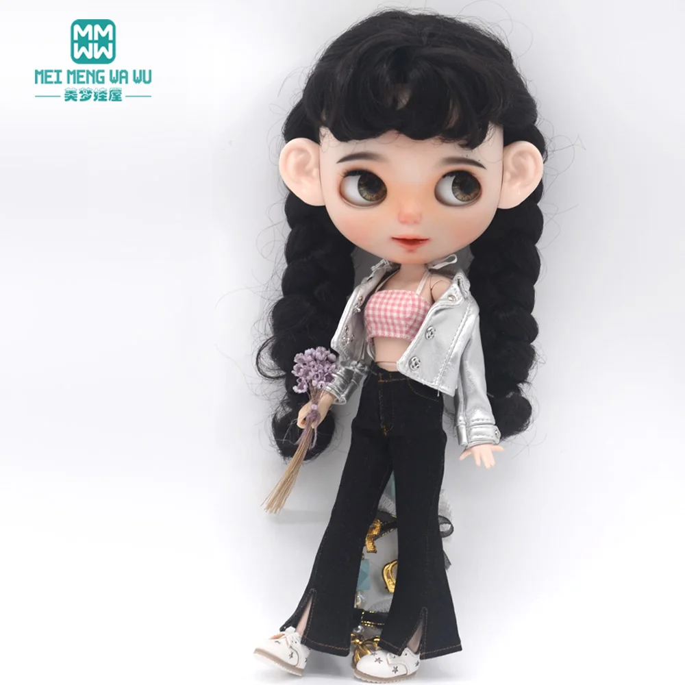 Ropa de muñeca Blyth de 28-30cm, accesorios Azone OB24, juguetes, chaquetas de cuero de moda, pantalones vaqueros acampanados, Top de tubo, regalos para niñas