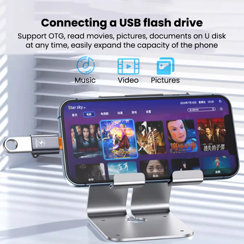 Adaptador USB 3.0 a Lightning OTG para iPhone, iPad, Tablet, Disco U, Conector Lightning Macho a USB Hembra, Convertidor con Carga Rápida PD de 20W