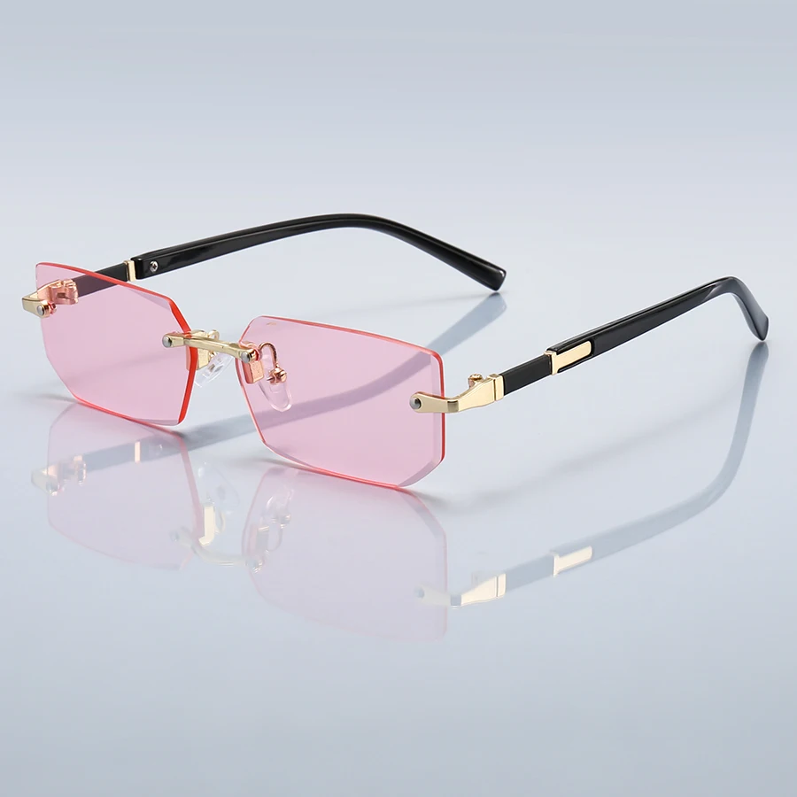 36 gafas de sol sin montura para hombre y mujer, lentes rectangulares con gradiente, montura metálica, lentes de colores, gafas unisex, moda de lujo
