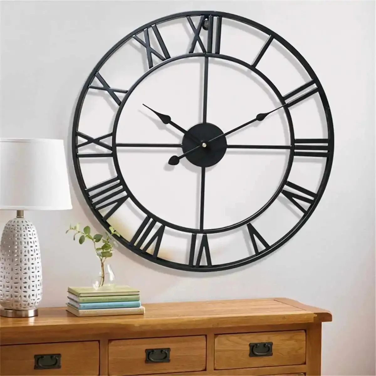 Relojes de pared grandes 3D modernos, números romanos, Retro, redondo, Metal, hierro, preciso, silencioso, adorno colgante nórdico, decoración para sala de estar