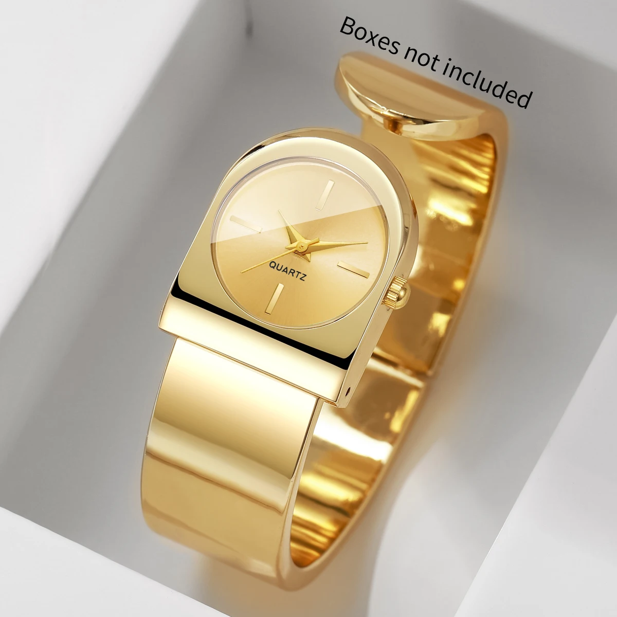 Reloj de pulsera de lujo con brazalete dorado para mujer, reloj de pulsera de cuarzo con esfera de forma única, reloj elegante para mujer, reloj femenino (sin caja)