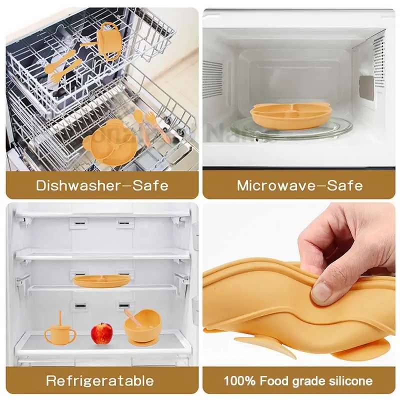 Juegos de platos de alimentación de bebé, tazón de succión, plato de silicona para niños, vajilla para niños de 6 uds., platos de cena con nombre personalizado, tazas, cuchara