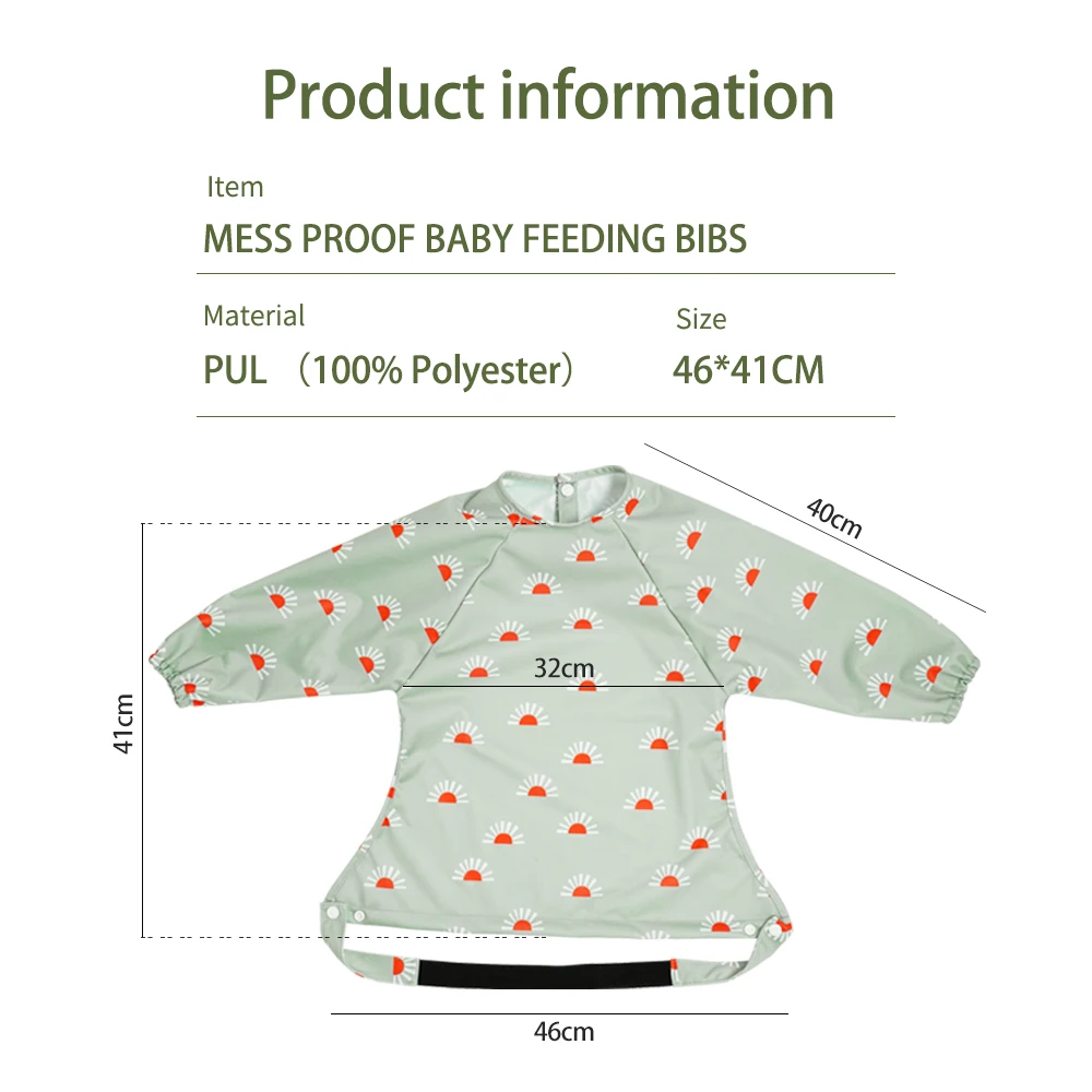 Elinfant nuevo 1 pieza uso de mesa poliéster impermeable moda impreso botones a presión diseño manga larga a prueba de desorden babero de alimentación de bebé