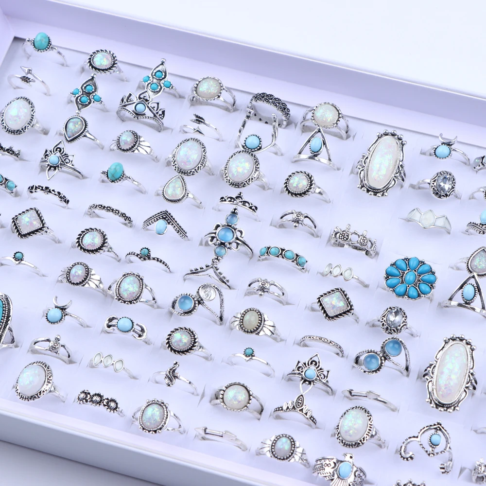 20/30 unids/lote Vintage Boho anillos turquesa de cristal moda mujer estilo de vacaciones Festival diario joyería decoración de fiesta regalos