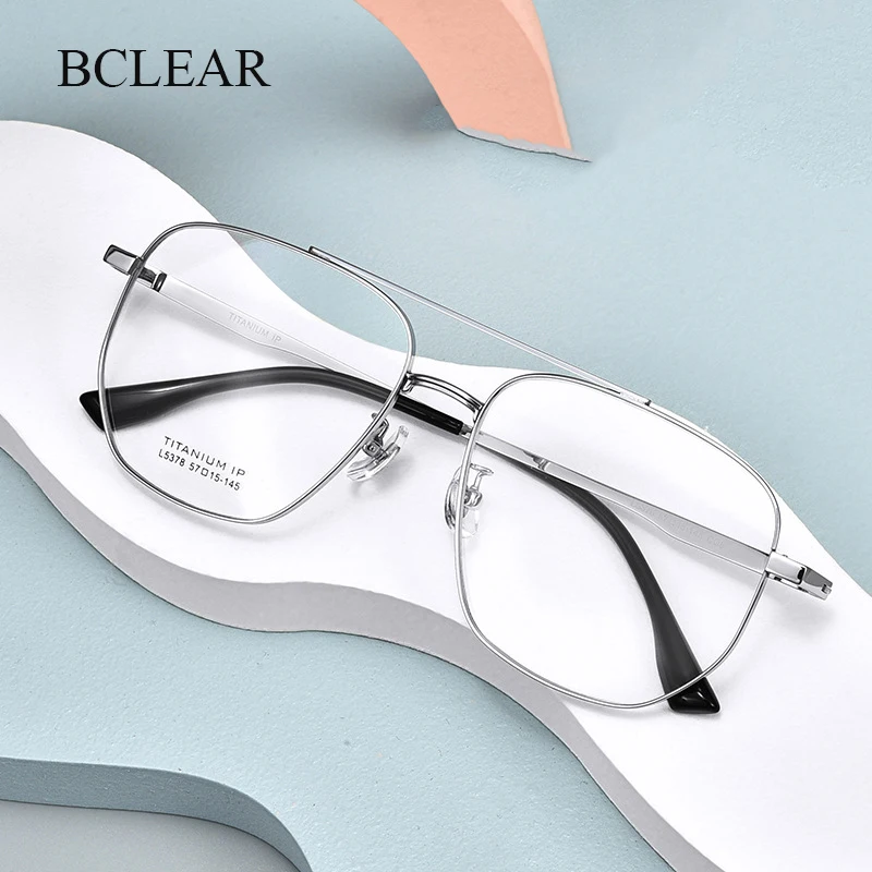 BCLEAR Desgin-gafas clásicas de titanio puro para hombre, montura óptica de doble puente, monturas ultraligeras de lujo, gafas para miopía