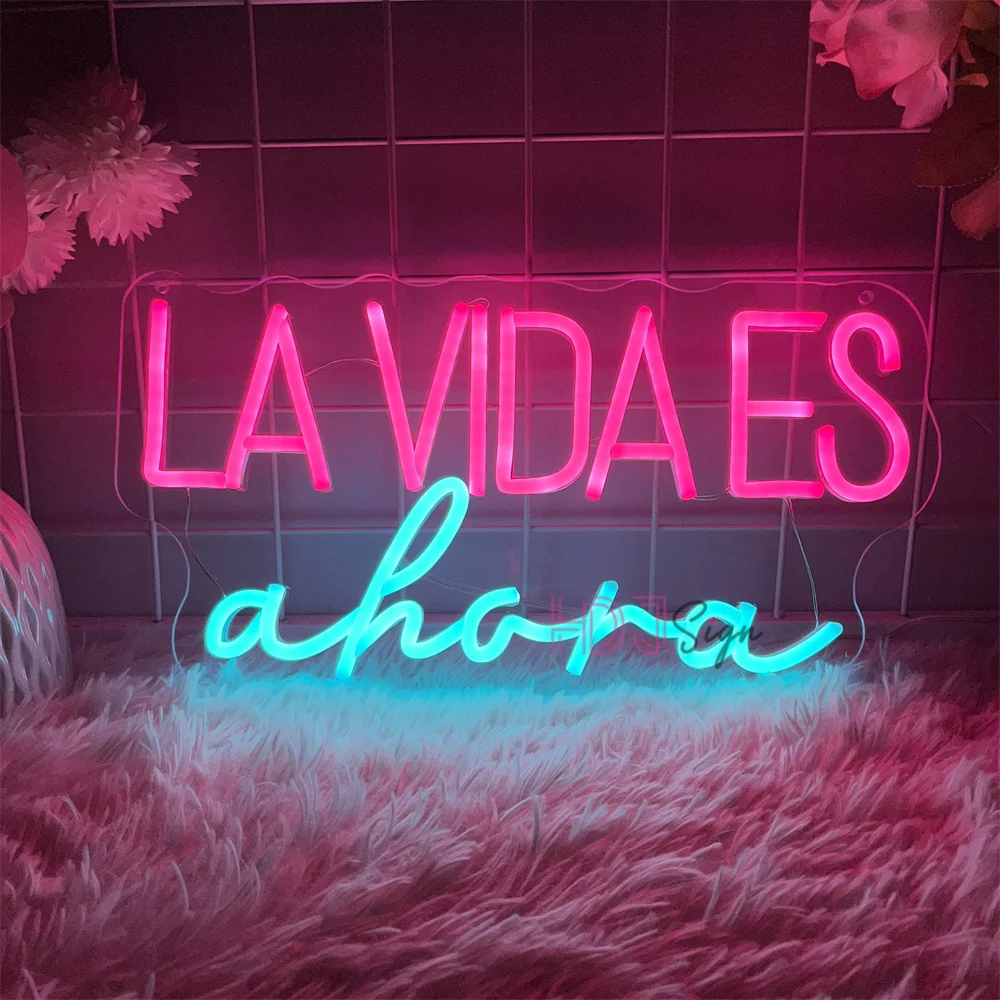 Letrero Led de neón español LA VIDA ES Ahora, luz LED nocturna, letrero USB, decoración de pared de dormitorio, luces de neón para decoración de Bar de boda