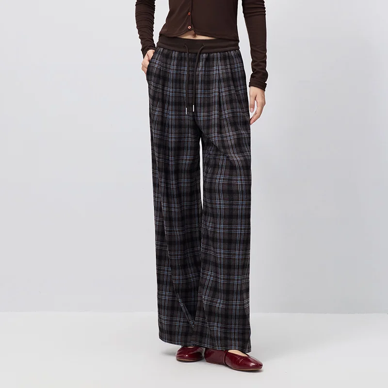Pantalones de mujer Semir, a cuadros, drapeados, de pierna ancha, holgados, estilo vintage urbano informal, de cintura alta, fluidos, para el día a día, otoño 2026