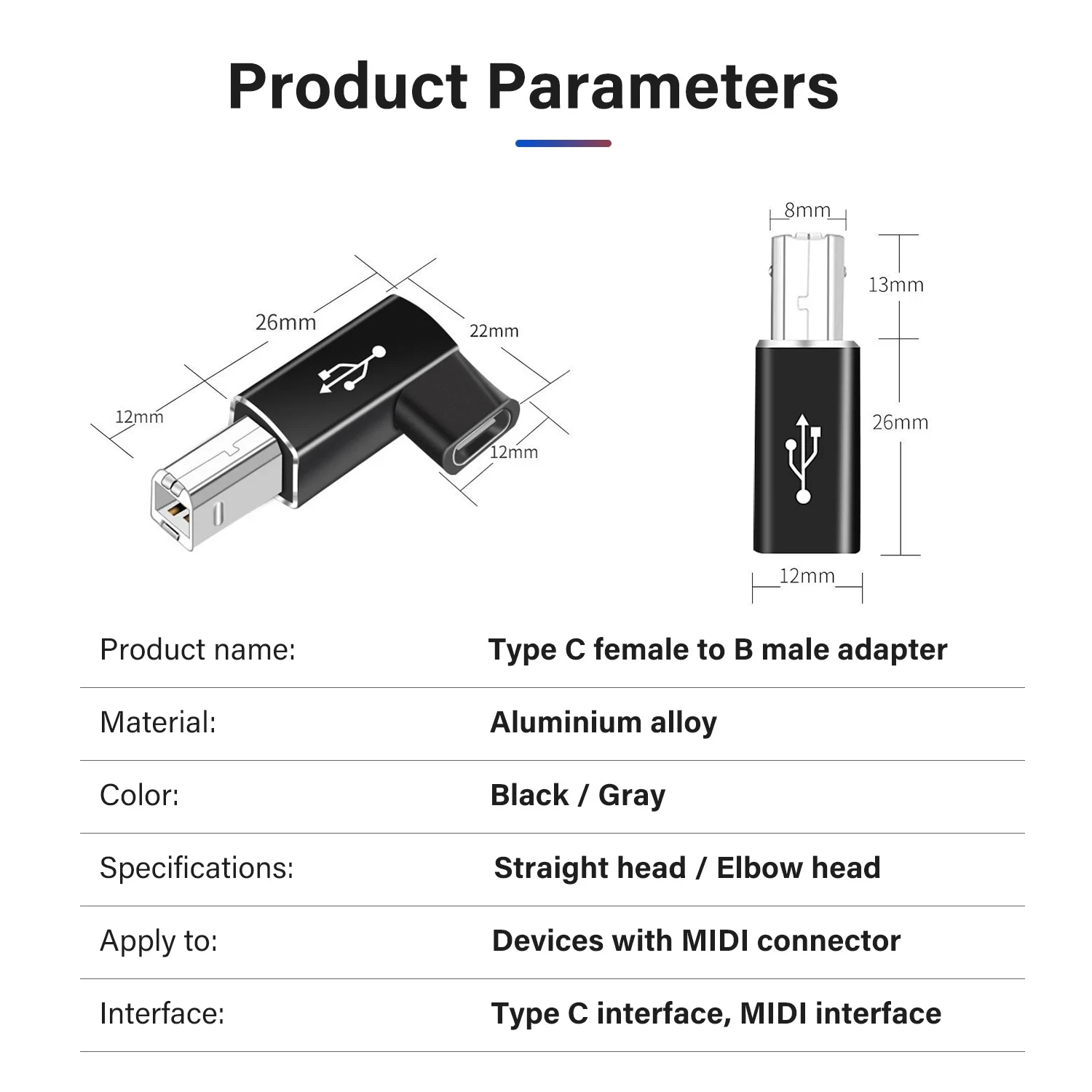 NNBILI adaptador USB tipo C hembra a USB B macho para escáner, convertidor de impresora, adaptador de transferencia de datos para teclado de controlador MIDI