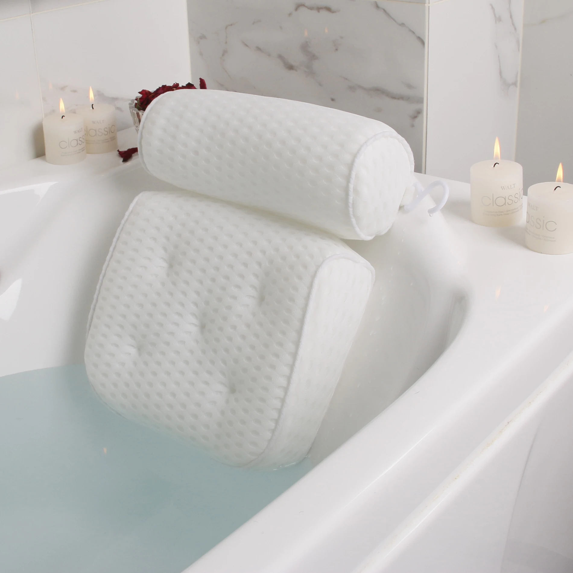 Almohada de baño para bañera, soporte para cuello, cabeza y espalda con ventosas antideslizantes, almohada para bañera de malla de aire