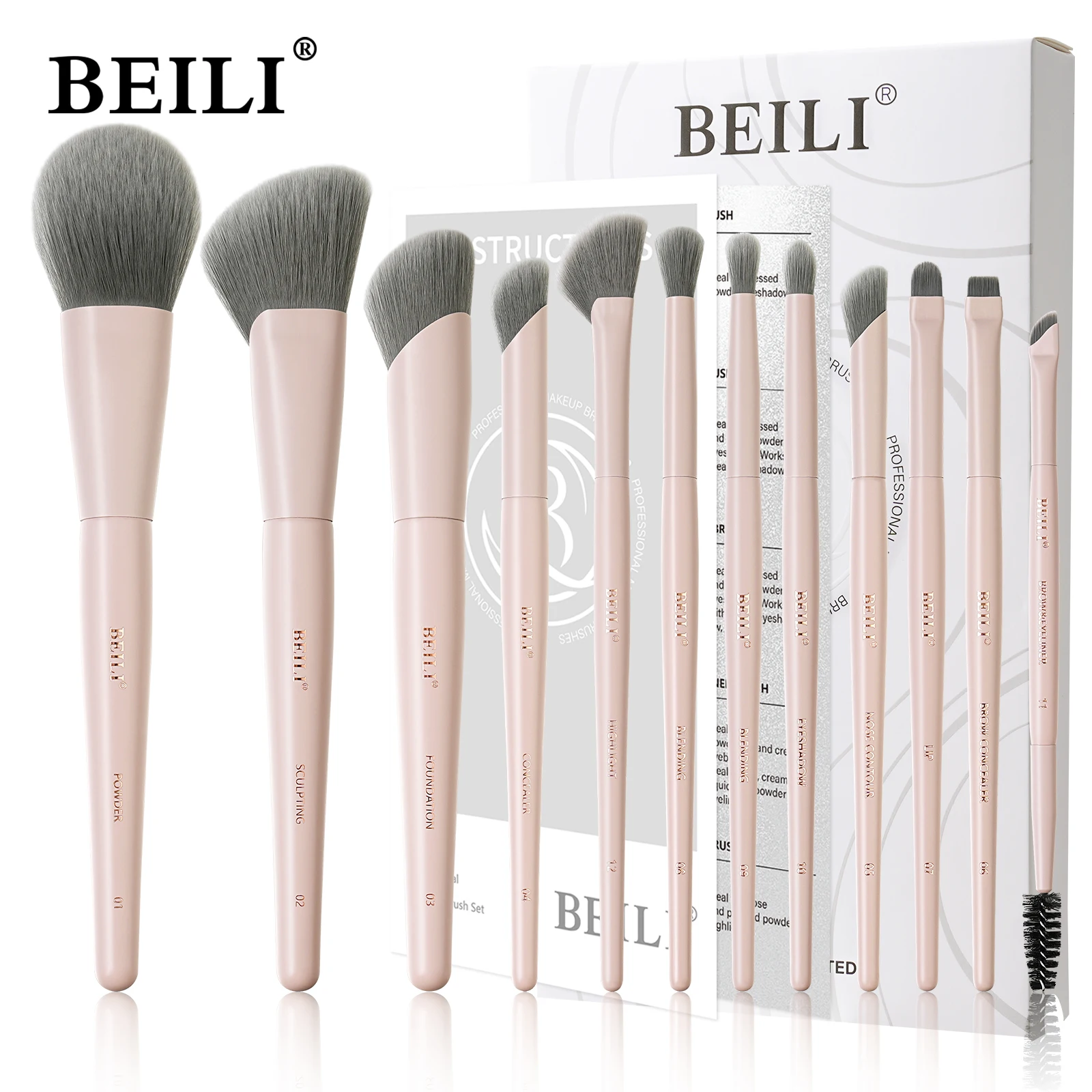BEILI-Juego de brochas de maquillaje profesional vegano, 12 Uds., maíz, bambú, seda, ángulo en polvo, base, sombra de ojos, delineador de ojos, cosméticos