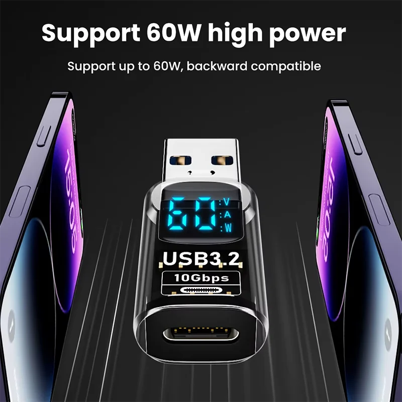 Adaptador de pantalla Digital USB 3,2, convertidor USB macho a USB hembra de 10Gbps, adaptador USB C de transferencia de datos de carga rápida para PC y portátil