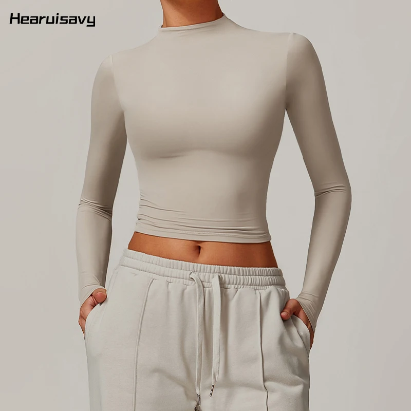 Camiseta Deportiva de Manga Larga Informal de Verano Hearuisavy para Mujer, Top de Gimnasio, Ropa Deportiva Transpirable, Ropa de Yoga, Ropa de Entrenamiento de Secado Rápido