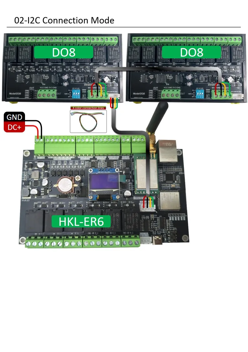 Placa de relé de extensión I2C, solución eficiente DO8 para ampliar la GPIO de ESP32 a través de la dirección I2C personalizada