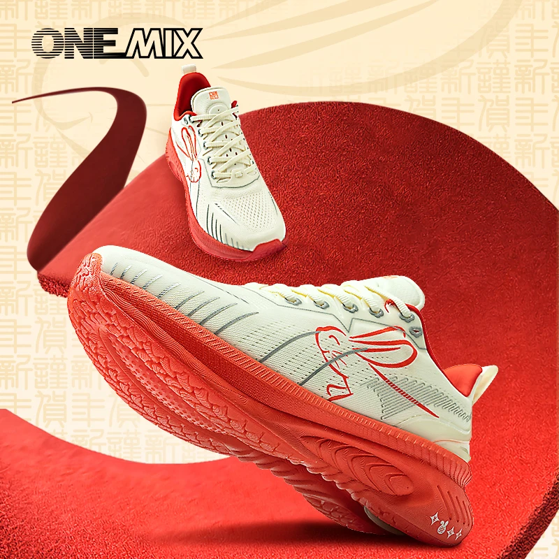 ONEMIX, zapatillas para correr, parachoques rojo reflectante, zapatillas deportivas Elite con aumento de altura para exteriores, zapatillas deportivas de malla transpirable para caminar para hombres
