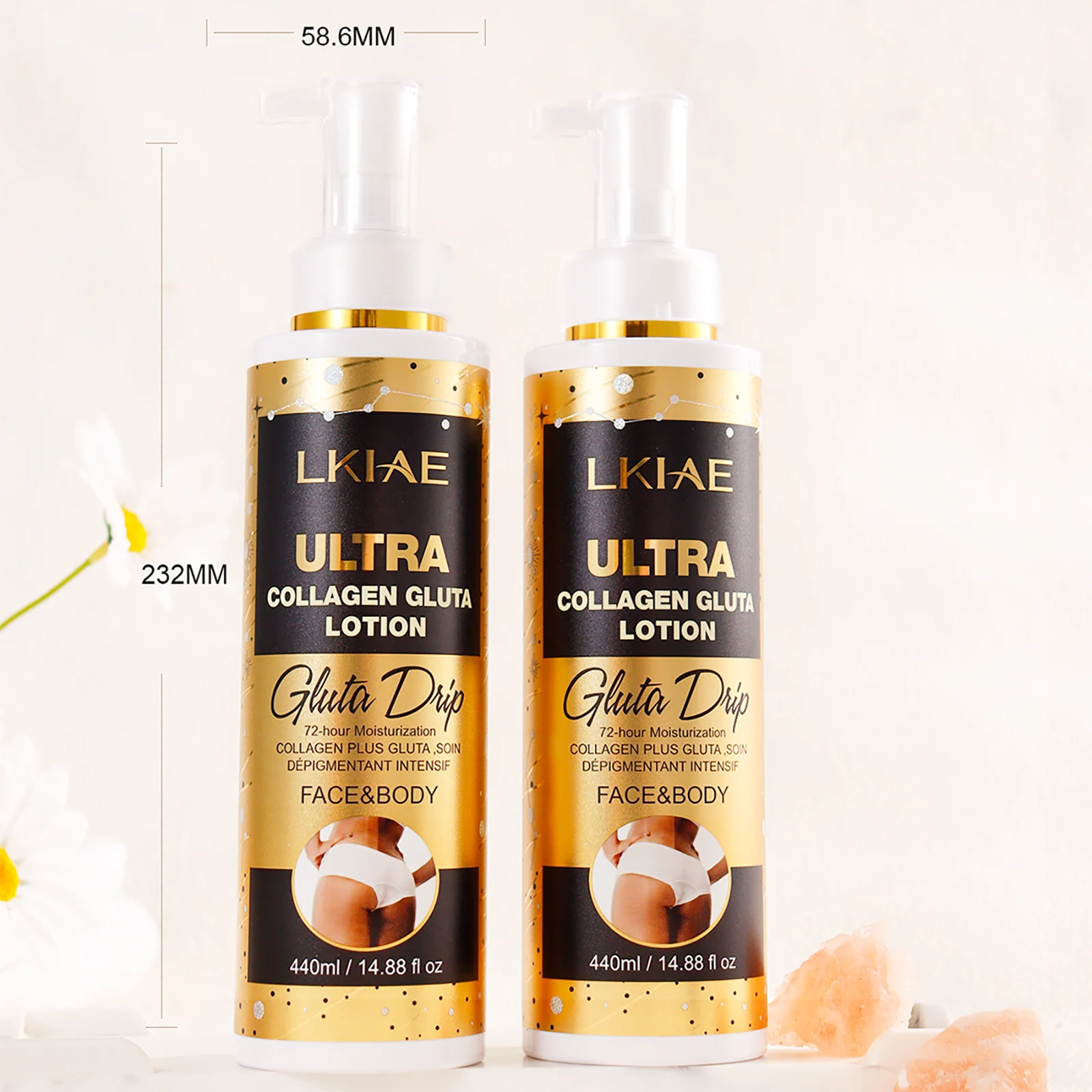 LKIAE Ultra Glutatión y Colágeno Loción Corporal, Blanqueadora, Hidratante, Antipigmentación, Manchas Oscuras, Unifica el Tono de Piel, 440ml