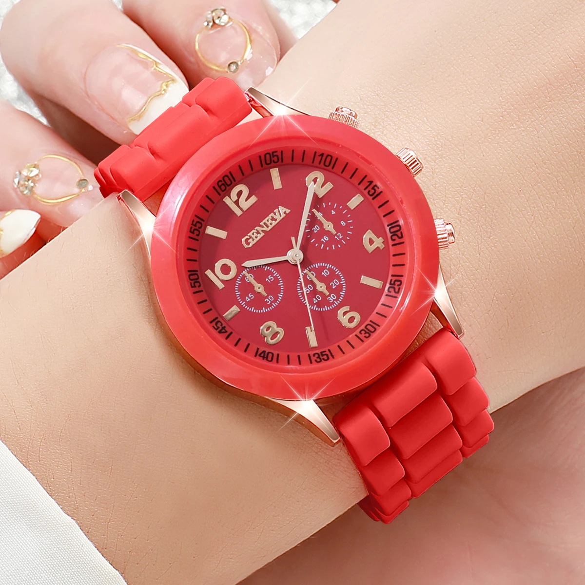 5 piezas de relojes para mujer, conjunto de reloj de cuarzo analógico con banda de silicona a la moda (sin caja)