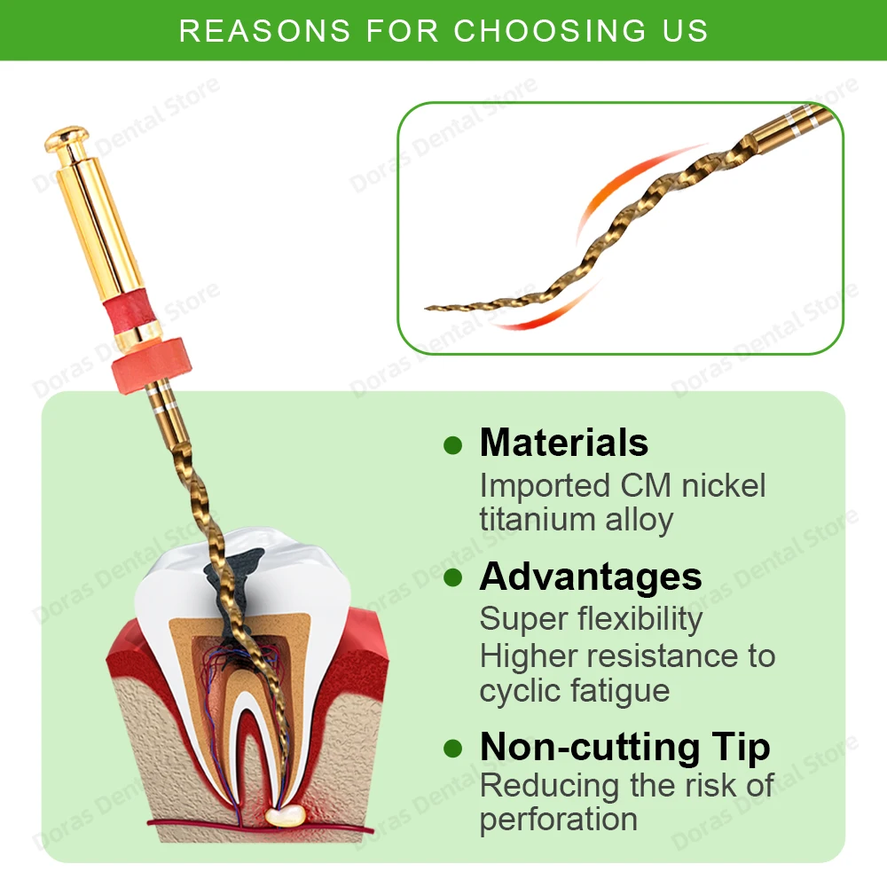 Glin Dental - Limas Flexibles de Oro para Endodoncia, Limas Rotatorias Doradas, 21/25/31 mm, Instrumento de Níquel Titanio para Odontología