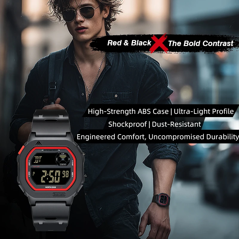 NORTH EDGE X1 Reloj Digital con pantalla cuadrada 2025, Reloj deportivo para Hombre y mujer, cronómetro resistente al agua hasta 50M, Reloj despertador con cuenta atrás para Hombre