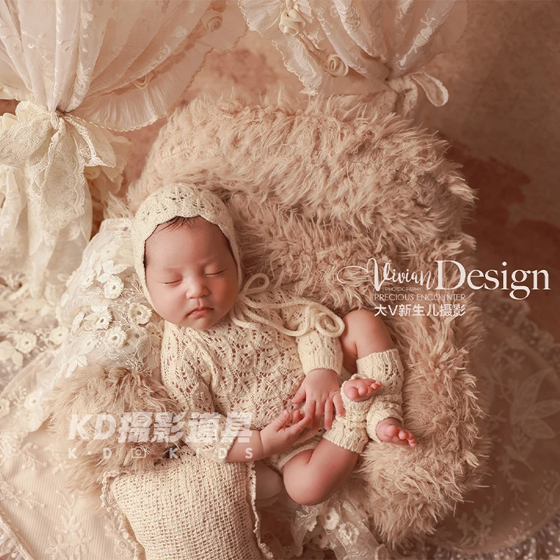 Traje de fotografía para recién nacido de estilo vintage, mono de punto para bebé, mameluco + sombrero + calcetines para sesión de fotos, bautizo, Baby Shower