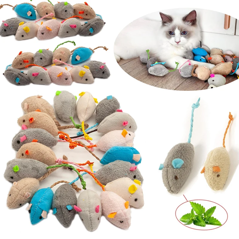 3/200 piezas Juguetes de ratón con sonajero para gatos, de piel sintética y con hierba gatera prellenada, juguetes interactivos para gatos de interior