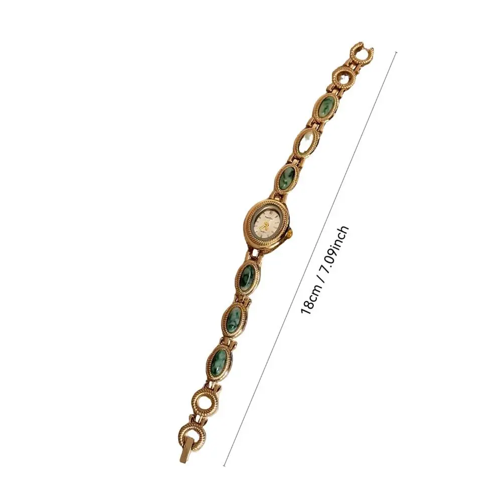 Reloj de Cuarzo Elegante para Mujer, Reloj de Pulsera Ovalado de Lujo, Reloj de Pulsera Vintage con Piedras Preciosas de Colores