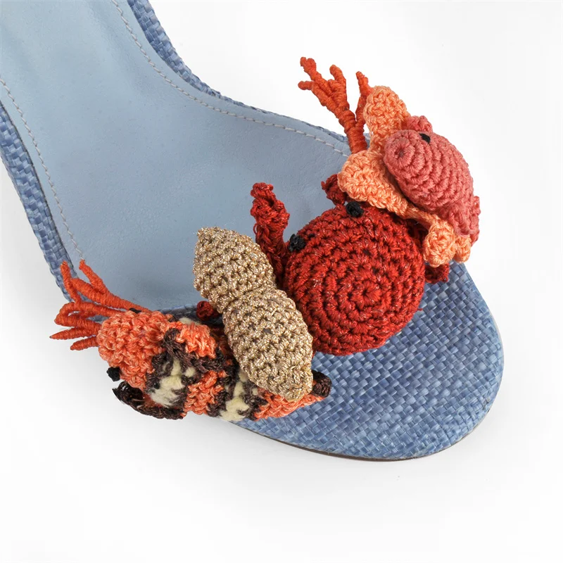 Onlymaker Sandalias de tacón fino con punta redonda y adornos tejidos para mujer, sandalias de talla grande