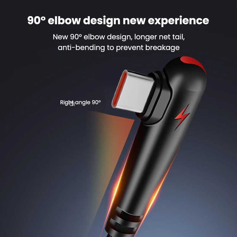 120W USB a cable tipo C 90 grados codo teléfono móvil carga rápida para Huawei Mate 40 30 Xiaomi Samsung Teléfono Cable de carga