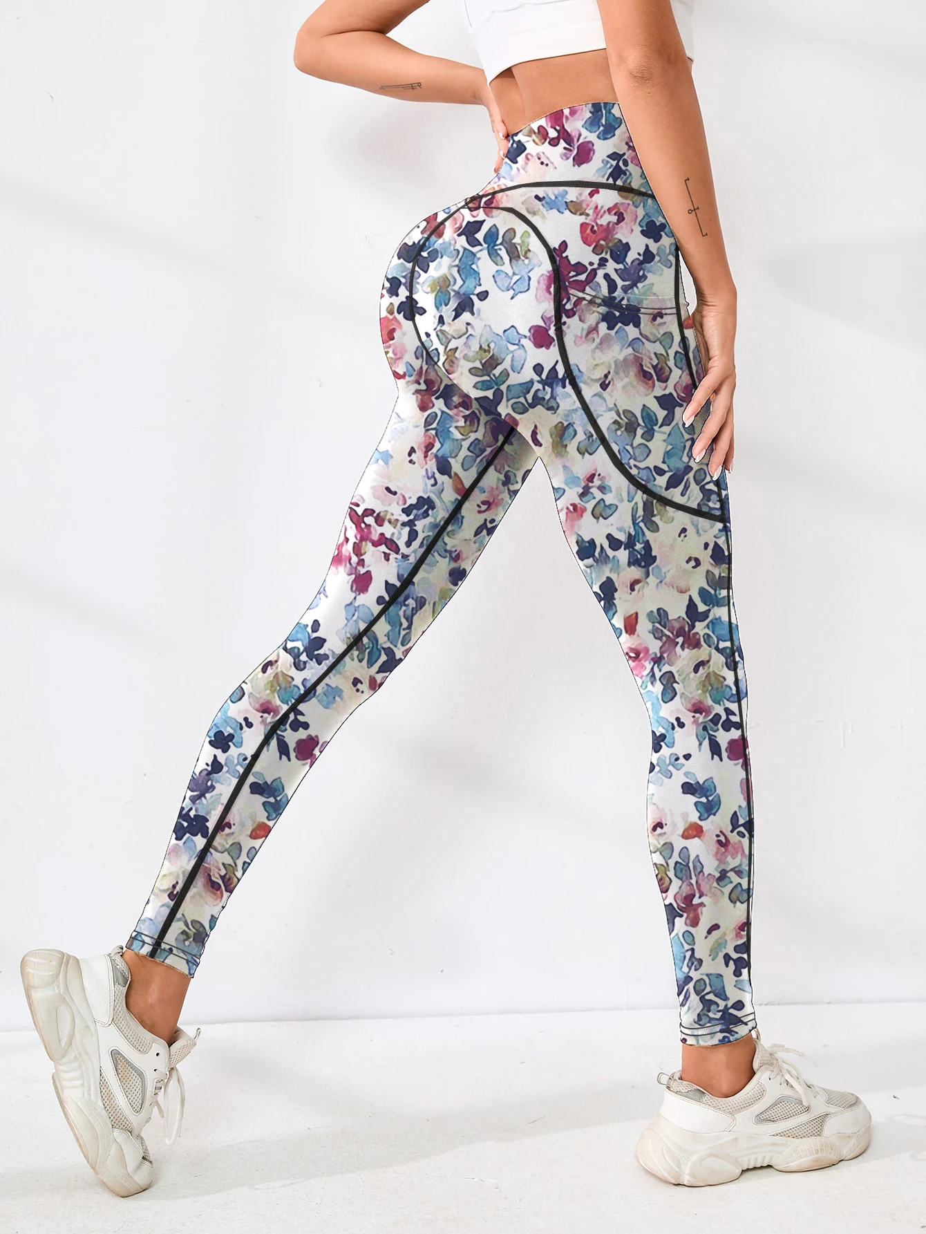 Pantalones deportivos con bolsillo y cintura alta para mujer, estampados, combinados con pantalones de yoga abdominales ajustados, adecuados para correr, senderismo y sp