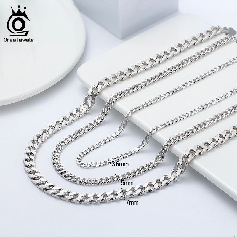 ORSA JEWELS 925 collares de cadena de plata esterlina fiesta de moda para hombres mujeres joyería DIY Simple de alta calidad 16-24 pulgadas al por mayor