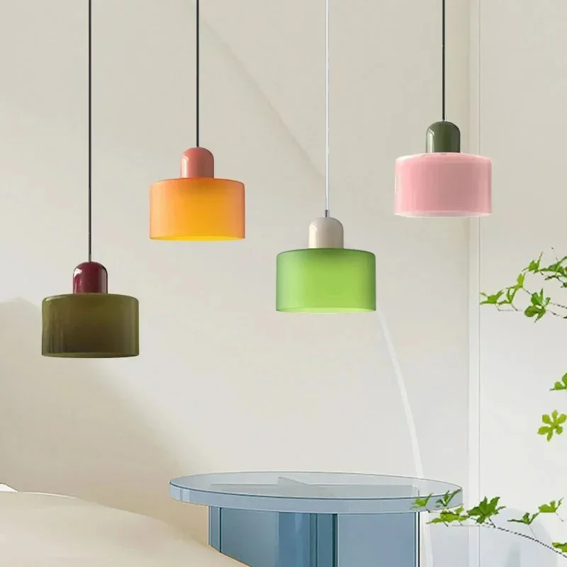 Lámpara de Techo Vintage de Vidrio Tintado, Pequeña, para Mesita de Noche o Comedor, E27, Rosa, Naranja, Verde, Blanca, Decorativa para el Hogar