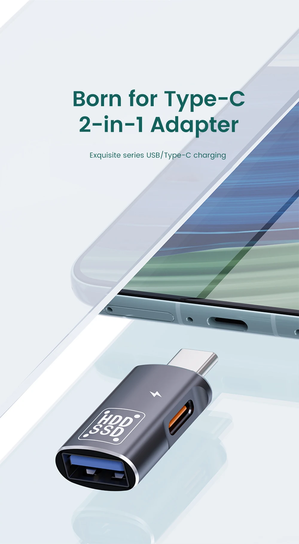 Adaptador 2 en 1 tipo C OTG, adaptador USB-C macho a USB 2,0 hembra para Macbook, Xiaomi, HUAWEI, Samsung, conector OTG