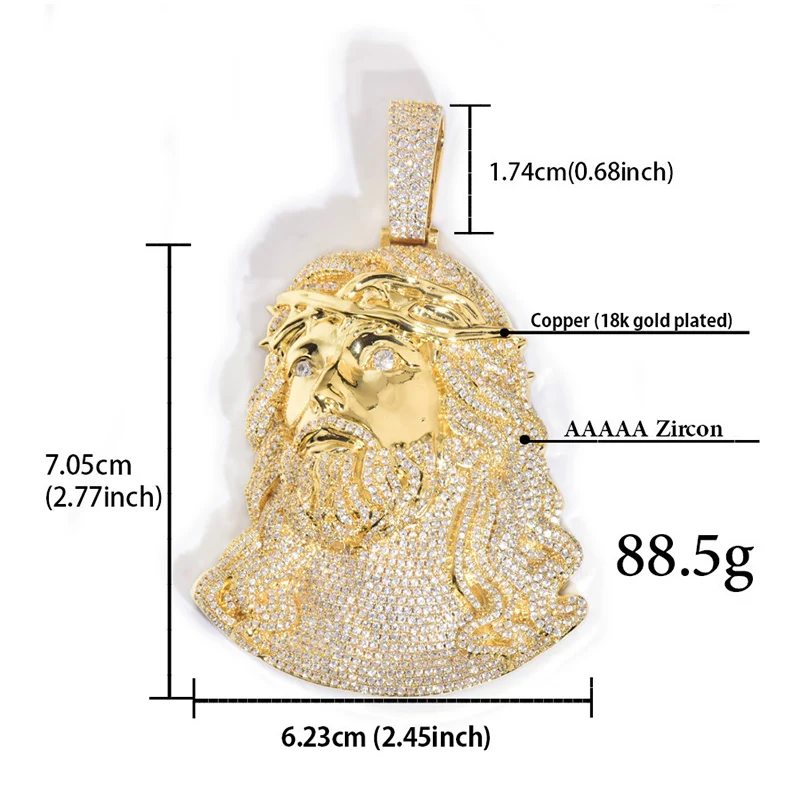 Hip Hop 5A + circonita cúbica pavimentada ostentosa helada pieza de Jesús colgantes collar hombres rapero joyería Color oro rosa plata