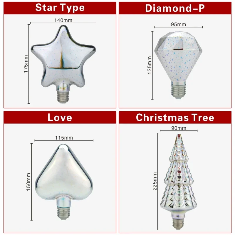 Bombilla LED Decorativa 3D E27 6W 85-265V, Bombilla Edison Vintage, Lámpara Estrella, Luz Nocturna Festiva, Novedad para Árbol de Navidad