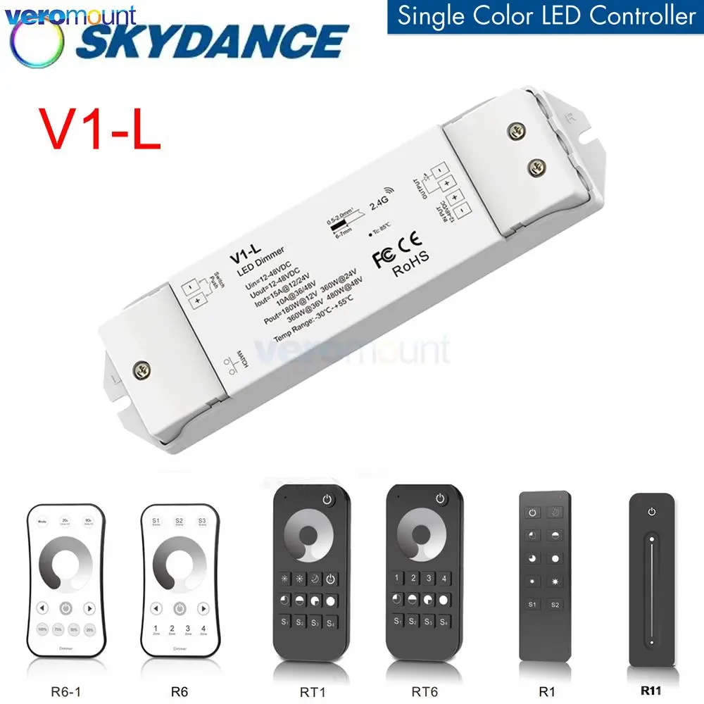 Skydance V1-L 2,4G RF control remoto inalámbrico V1-L(WT) WiFi Tuya APP + regulador LED Push Dim controlador CV 12V 24V 15A PWM 0-100% continuo