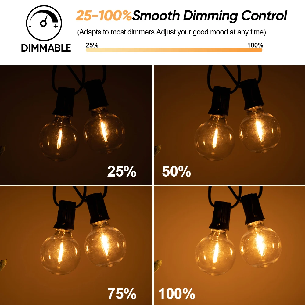 Guirnalda de Luces Solares G40 para Exteriores, Luces LED Solares de 24V, Luces Colgantes Impermeables para Jardín, Patio Trasero, Cafetería