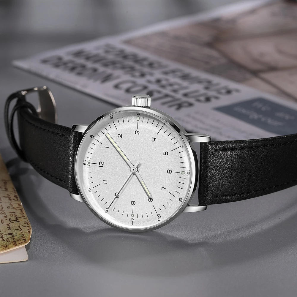 Reloj de Pulsera Mecánico Minimalista, Unisex, Movimiento Automático, Cristal Vintage, Diseño de Marca