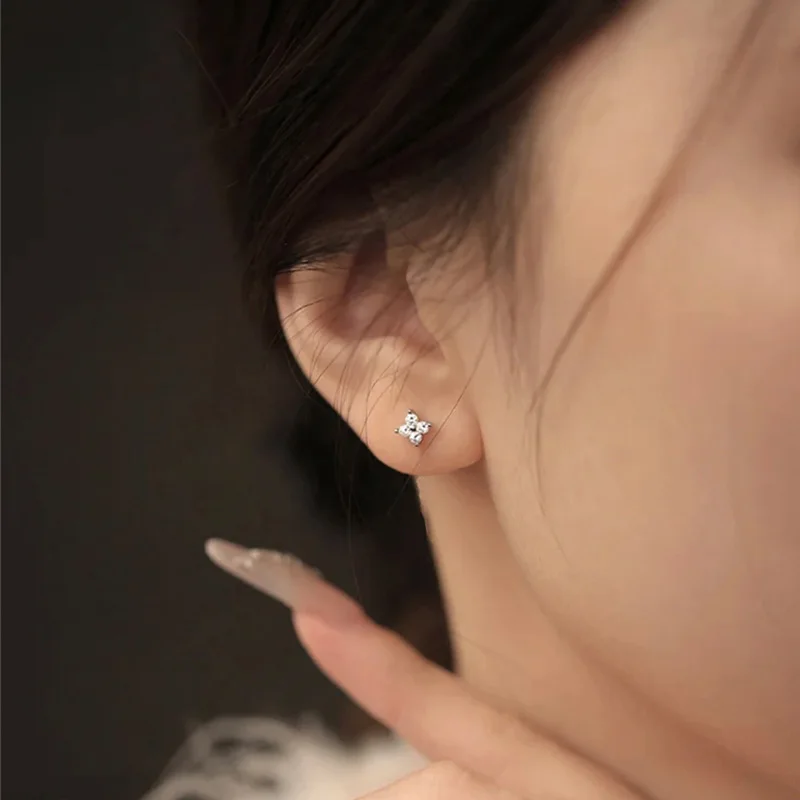 Pendientes pequeños de estrella Simple para mujer, de Plata de Ley 925 de 3/4/5MM, circonita 5A, joyería fina, accesorios minimalistas para el cuidado del orificio de la oreja