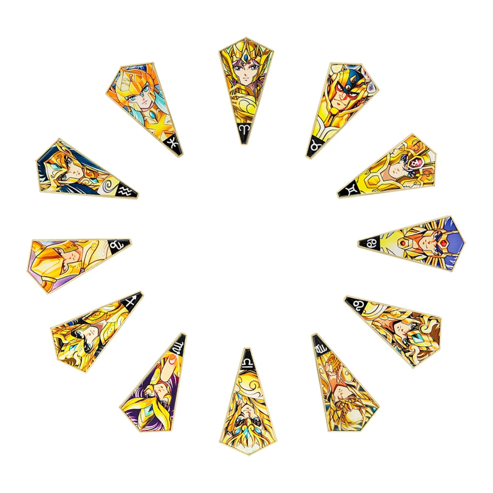 12 pines esmaltados de los Caballeros del Zodíaco, set de broches metálicos de constelaciones de anime, insignias coleccionables para mochilas y ropa