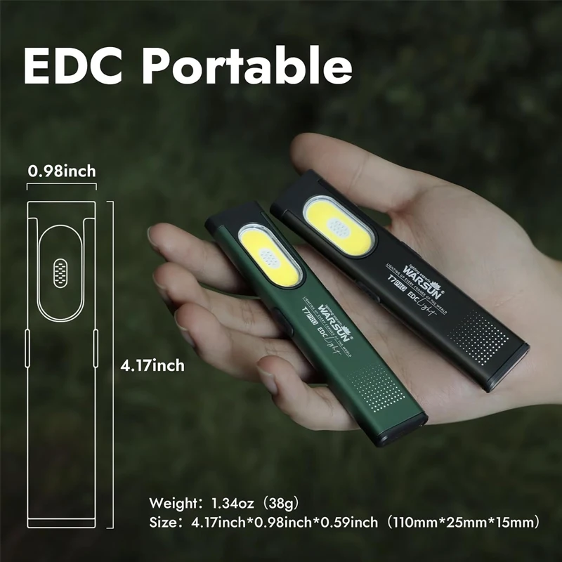 Linterna LED WARSUN T7, Mini Linterna Portátil de 800LM, Recargable, con Base Magnética y Clip, para Trabajo, Senderismo, Pesca, EDC