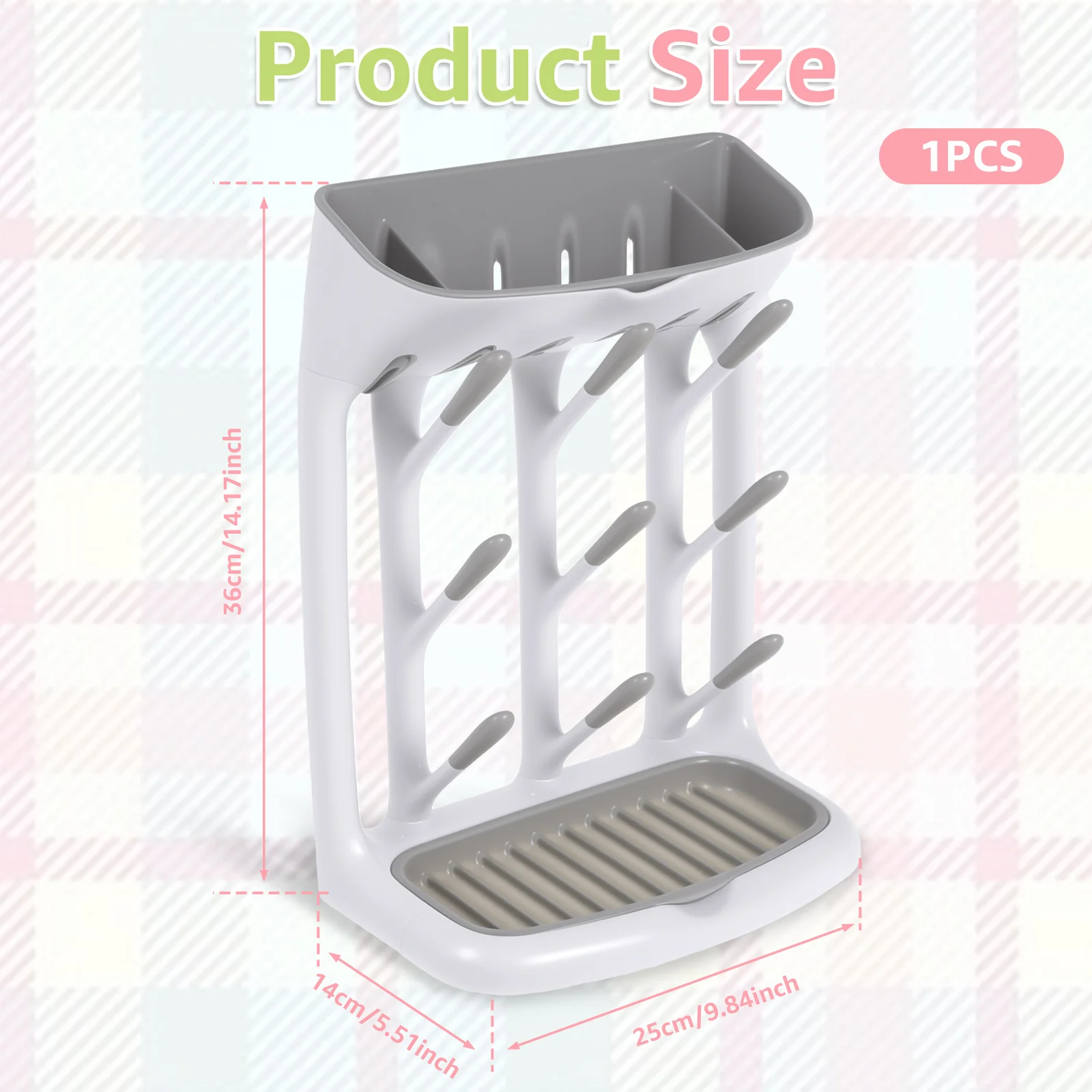 Estante para secar botellas de bebé, soporte para encimera que ahorra espacio, bandeja desmontable, soporte para biberones, organizador y secado