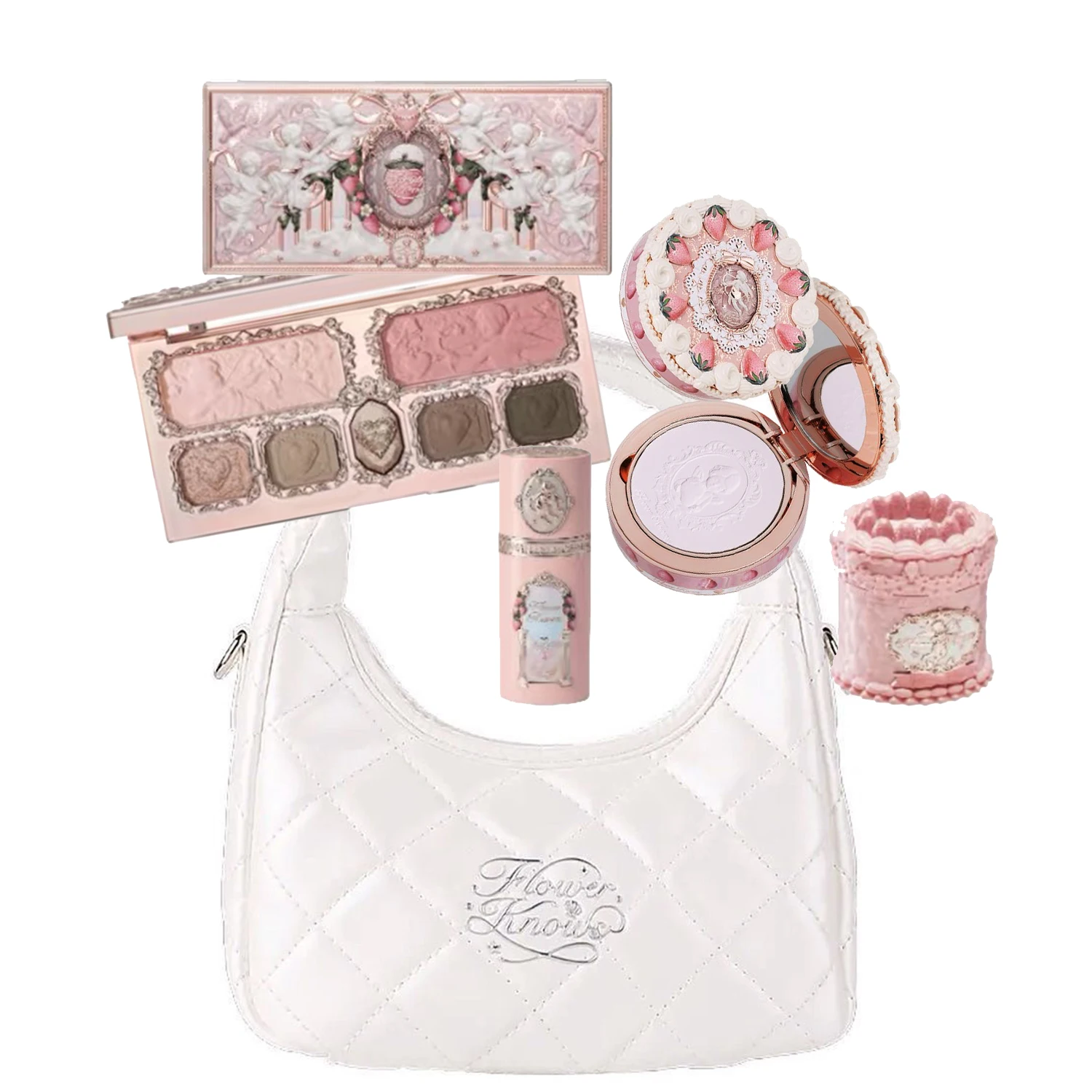 Flower Knows-Juego de maquillaje profesional de Cupido y fresa para mujer, Kit completo, caja de regalo, sombra de ojos, crema de labios, colorete, juegos de polvo compacto