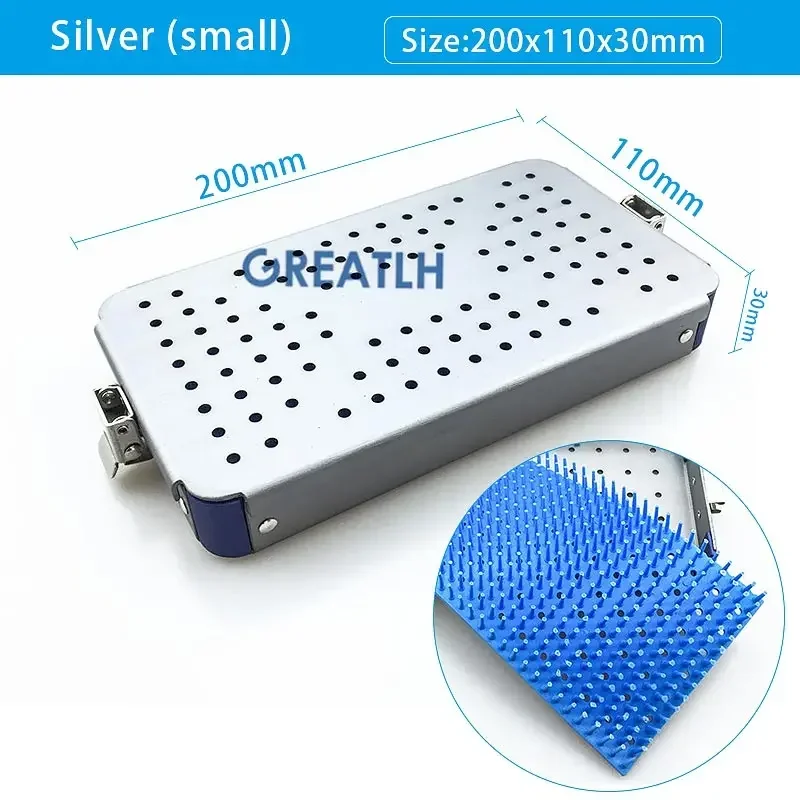 Estuche de esterilización de una sola capa, bandeja Autoclavable con alfombrilla de silicona, herramienta de esterilización, instrumentos de aluminio, sujeción de esterilización