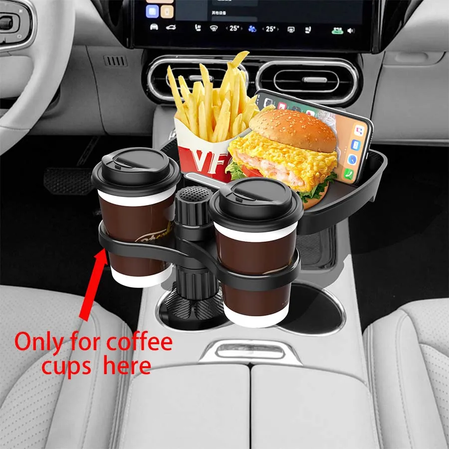 Expansor de portavasos doble ajustable para asiento de coche, soporte de taza multifuncional giratorio de 360 °, bandeja para aperitivos, soporte para bebidas
