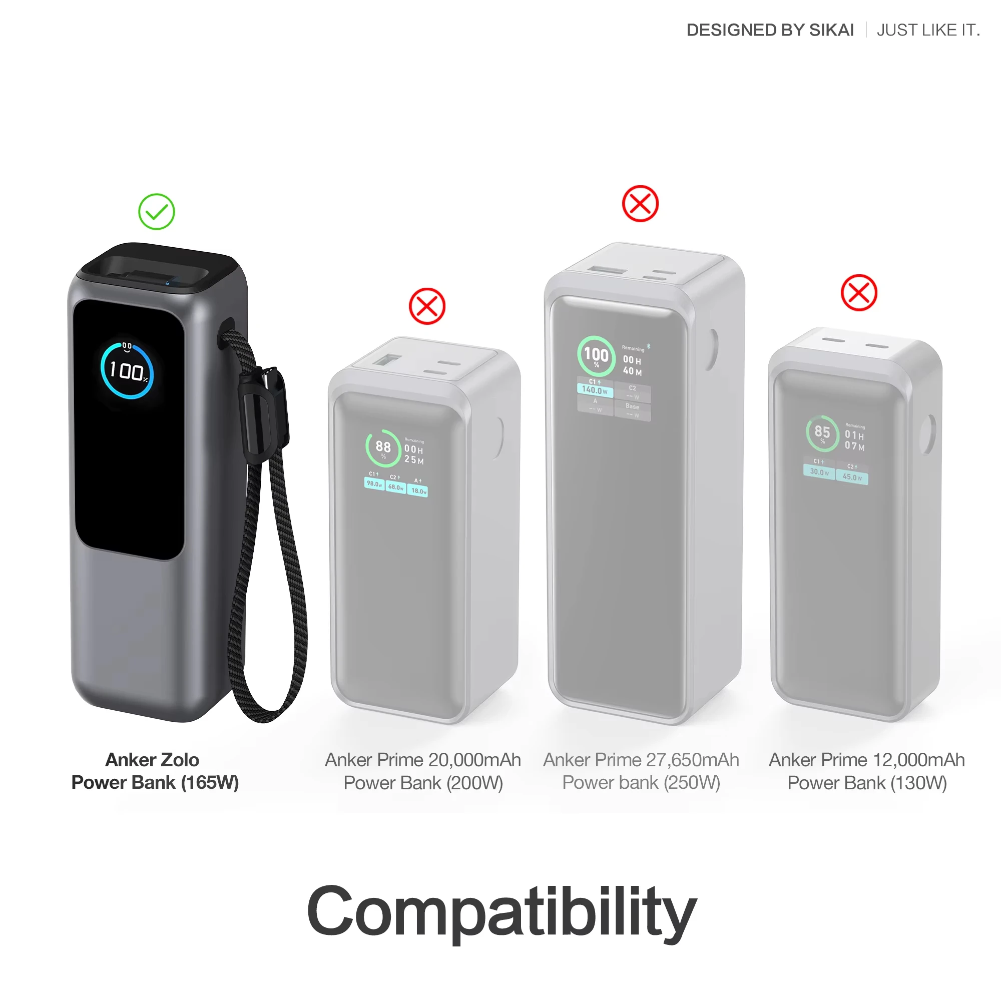 Funda de silicona SIKAI para cargador portátil Anker zolo 2in1165W, funda a prueba de golpes (solo la funda)