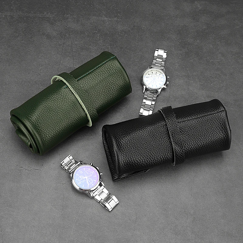 Wesleco-estuche de cuero genuino para reloj, organizador portátil de viaje, almacenamiento de relojes, bolsa de exhibición, 6 ranuras
