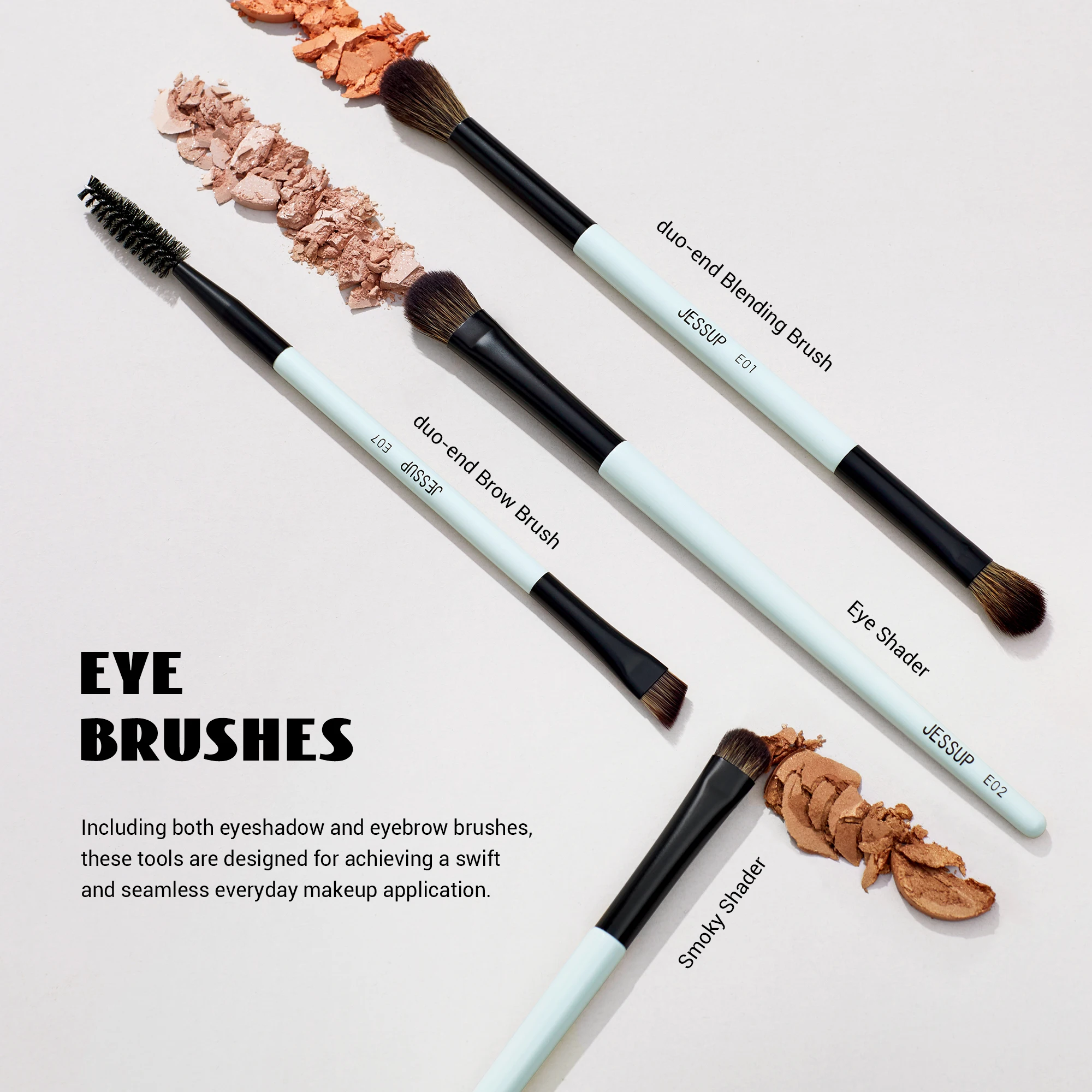 Jessup-Juego de brochas de maquillaje, brochas de maquillaje de doble cara, base, contorno, colorete, mezcla de sombra de cejas, fibra cian brillante T501
