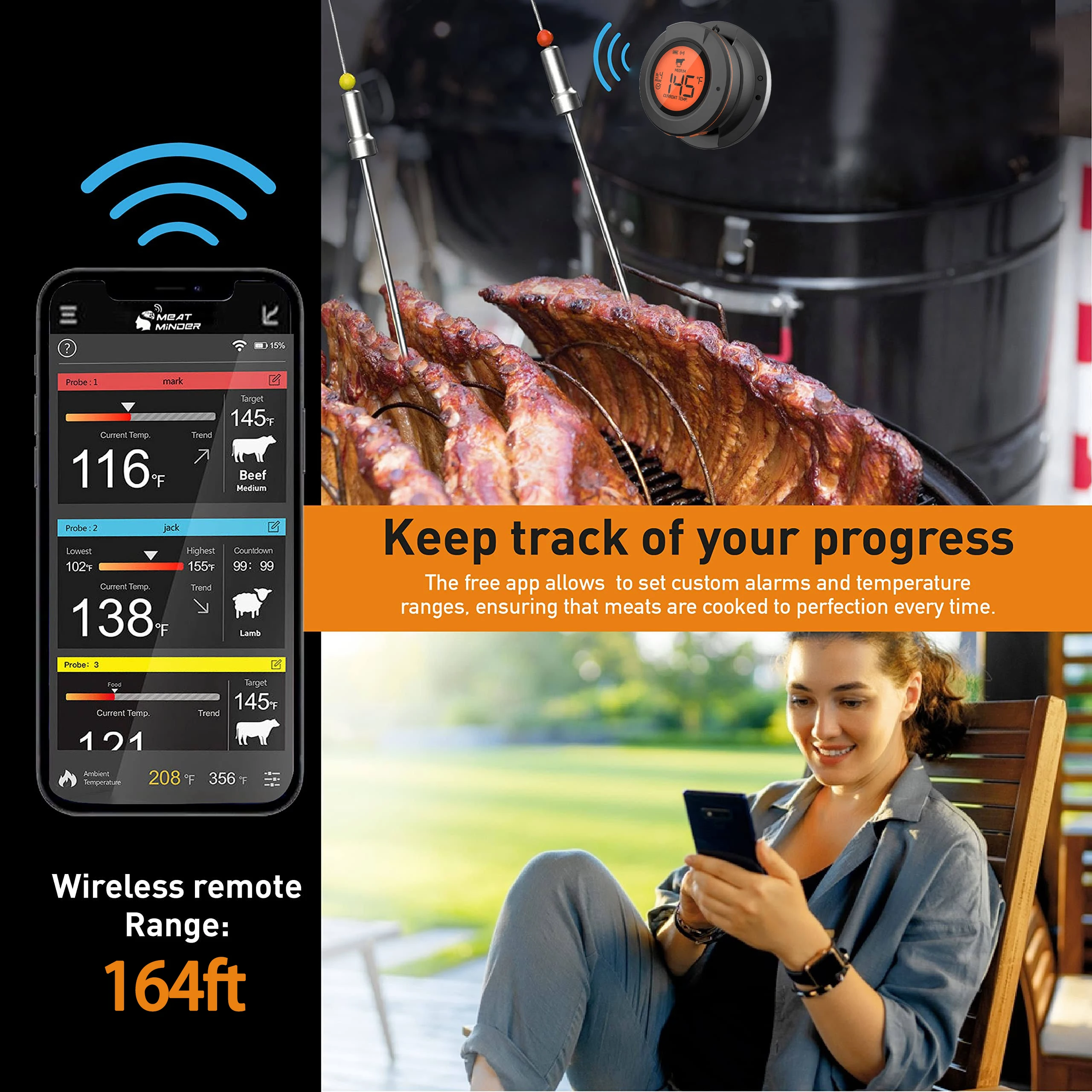 WENMEICE Termómetro inalámbrico Bluetooth para carne y barbacoa, para horno, parrilla, ahumador, barbacoa, cocina digital inteligente, accesorios y herramientas de cocina.