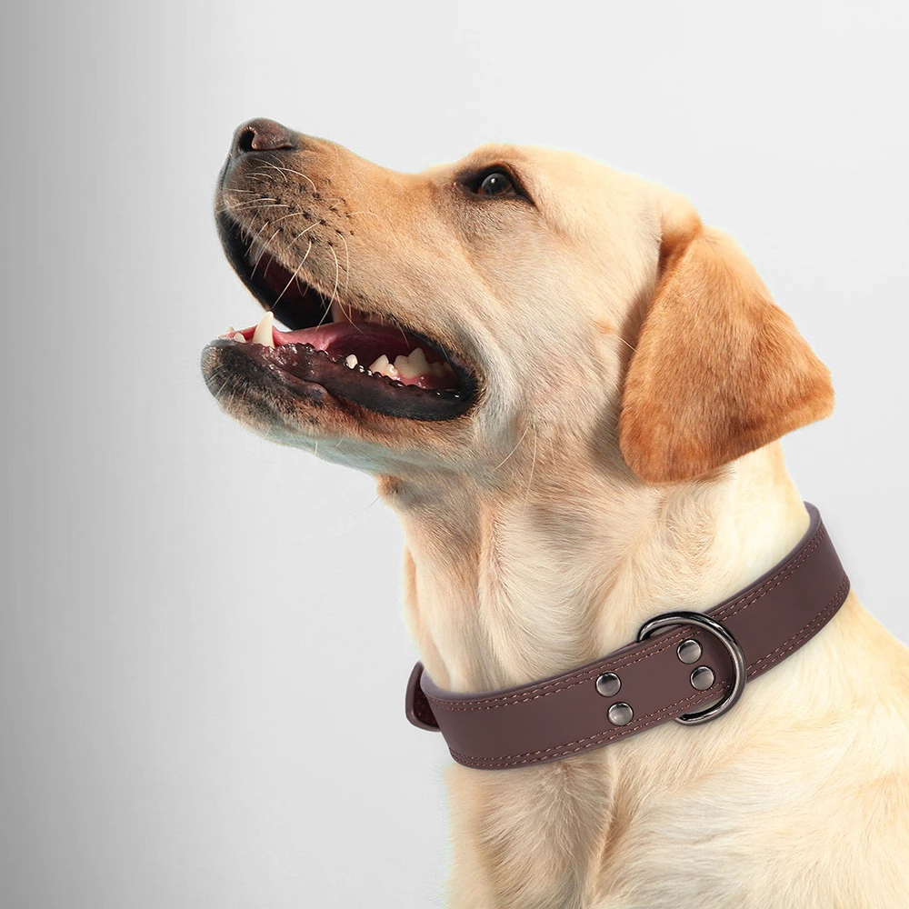 Collar de perro de cuero auténtico suave y duradero, collares de cuero genuino para mascotas para perros pequeños, medianos y grandes, pastor alemán, marrón y negro