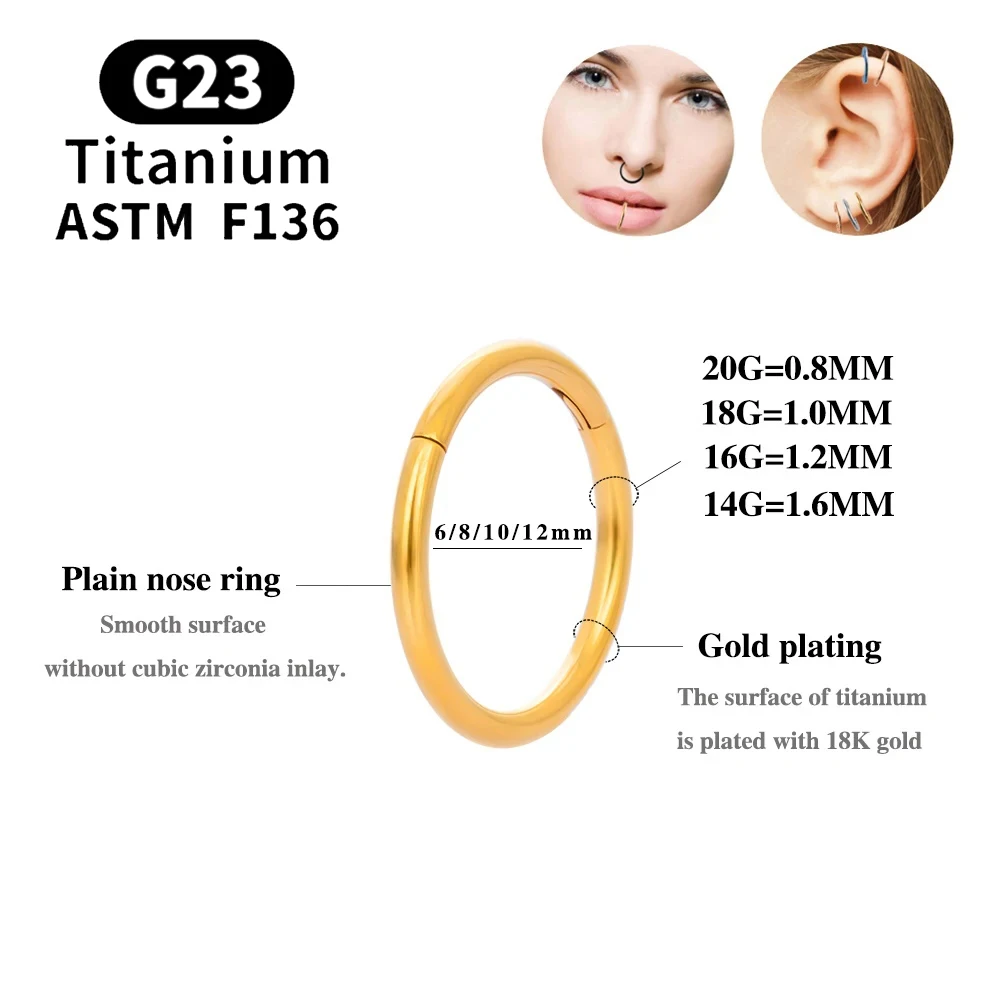 10/50 Uds ASTM F136 anillo de titanio para la nariz con bisagras Clicker segmento tabique aro mujeres hombres cartílago de la oreja pendiente de hélice joyería Piercing