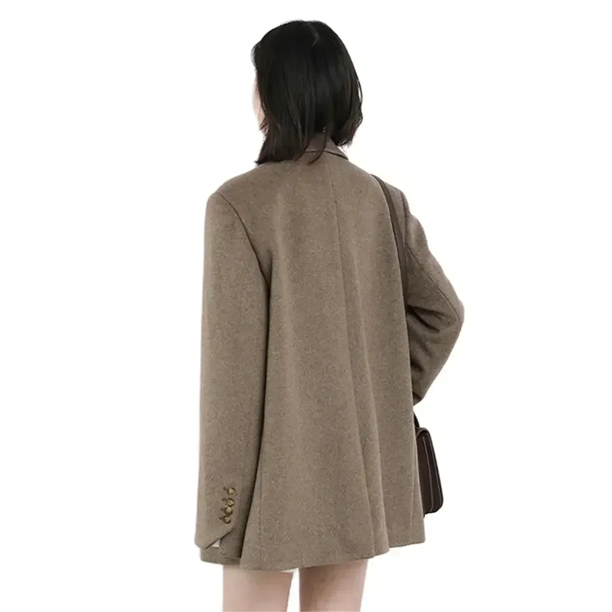 CHIC VEN-abrigo de mezcla de lana para mujer, Blazer de lana medio largo liso, blusa gruesa y cálida, abrigo para mujer, Tops de oficina para mujer, Otoño Invierno